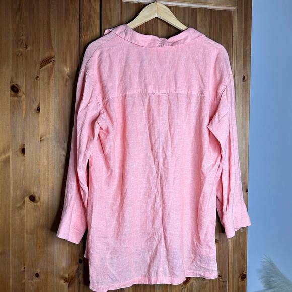 Old Navy Linen Blend Popover Collared Blouse Shirt Women’s Medium Orange Beachy - Picture 6 of 8